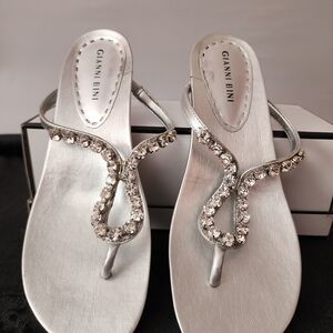 Gianni Bini Metallic Silver Embellished Sandals